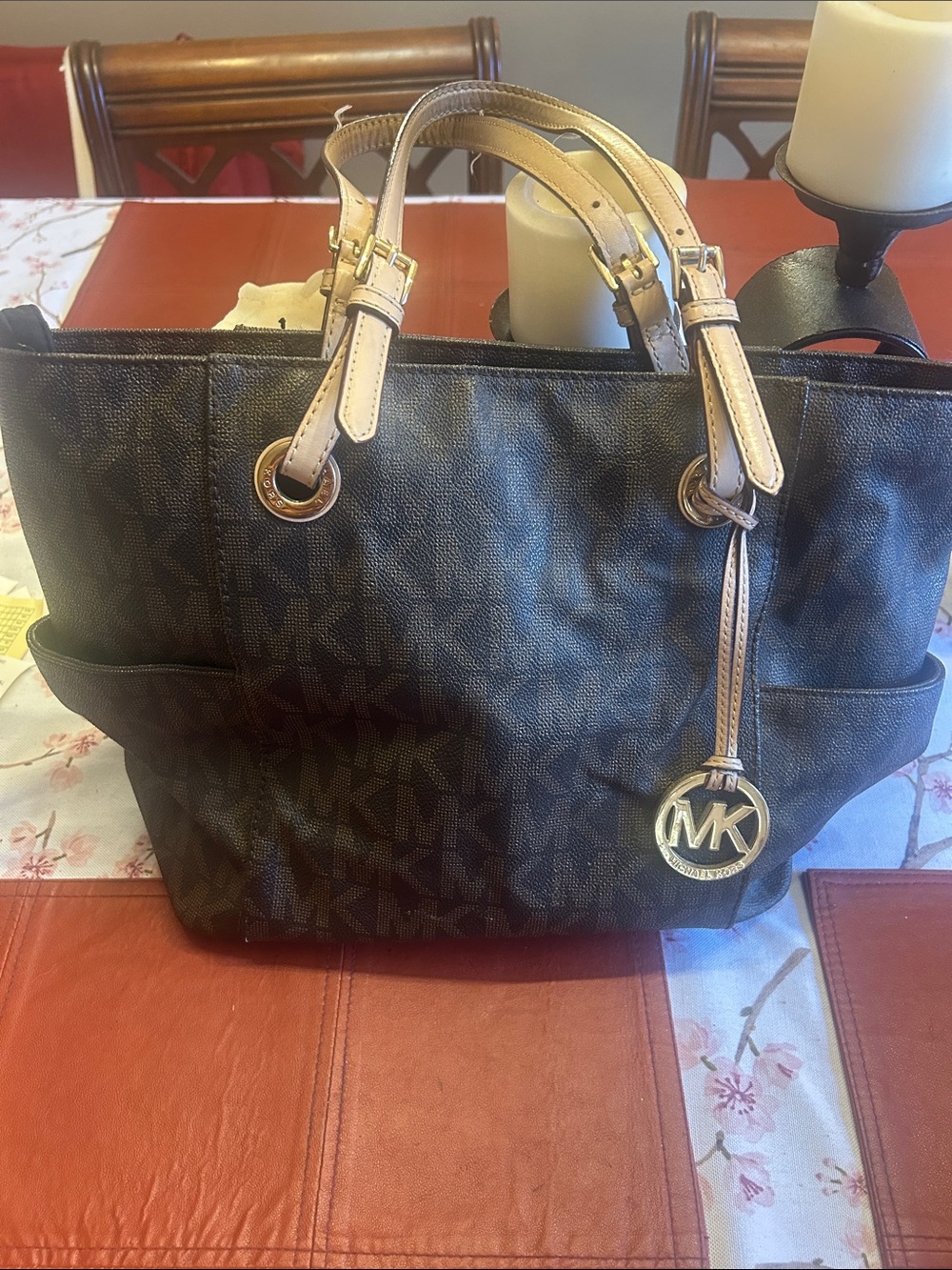 Michael Kors Dark Brown Signature Tote with Gold Hardware